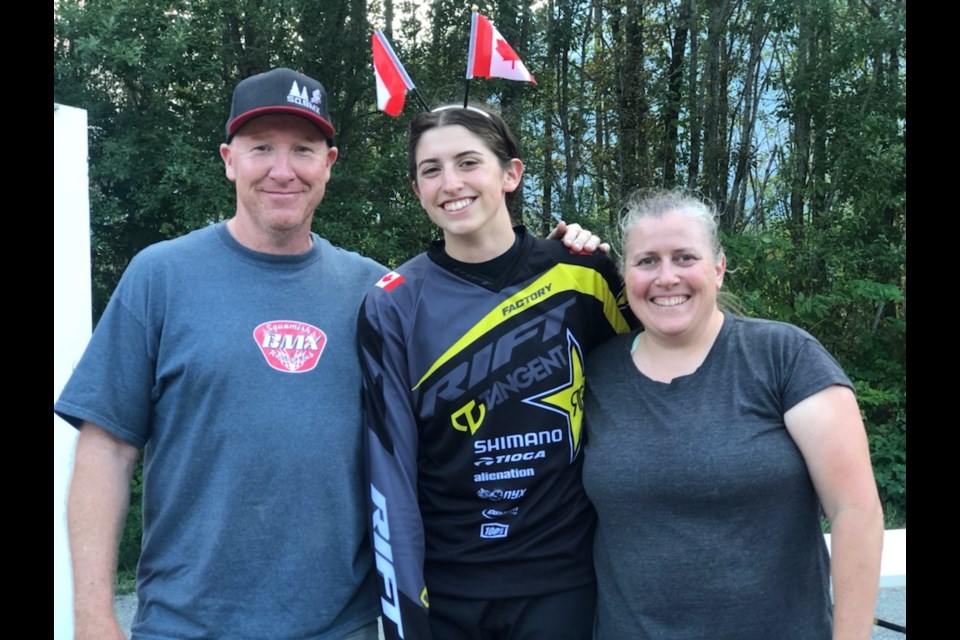 Teigen Pascual (World #2 Elite junior Squamish rider) and Vicki Schenk, former  Squamish BMX club president and treasurer, who recently retired from the executive