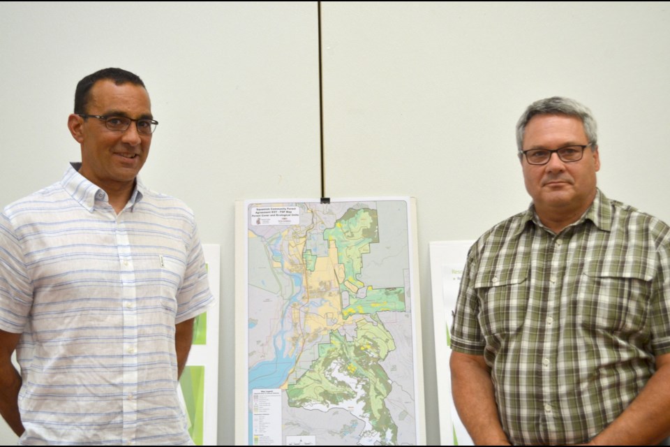 Left, Abe Litz of Chartwell, right, Rick Jaccard of Sqomish Forestry.