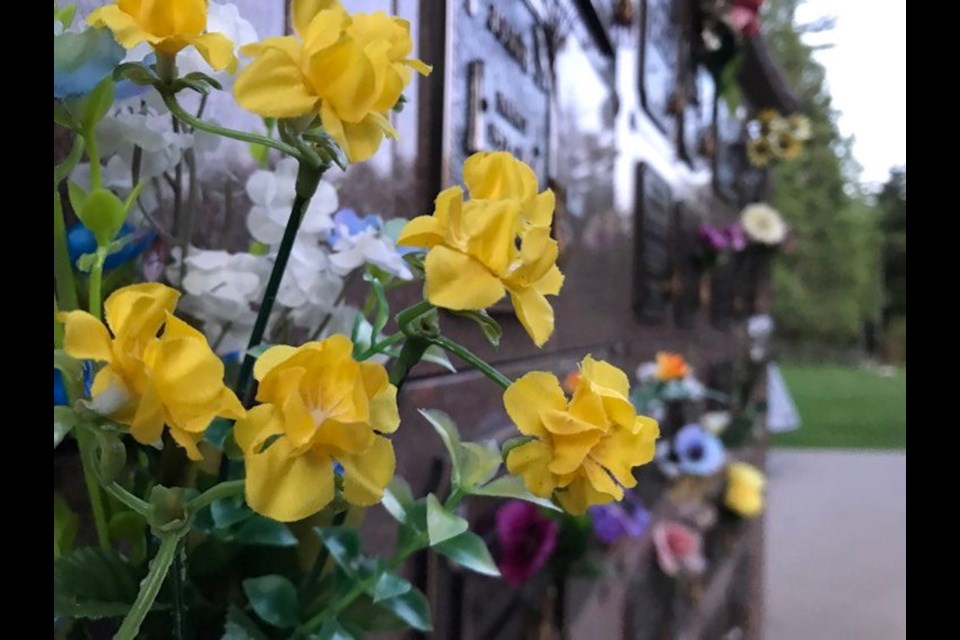 Flowers at the cemetery. 