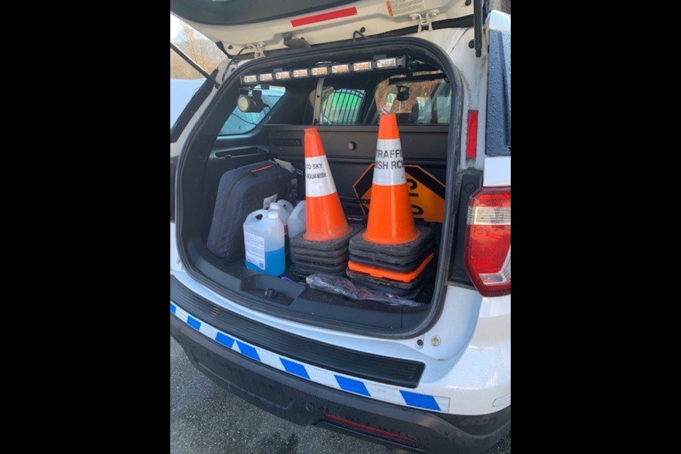This is an area of the police car to be filled with gifts. 