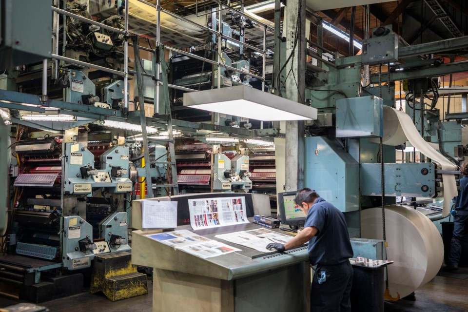 Press operators produce The СƵ at Kodiak Press, which publishes many of Glacier Media’s papers. 