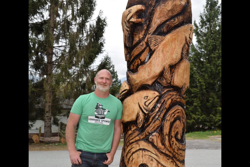 Nick Hall with his pole at Totem Hall on Friday. 