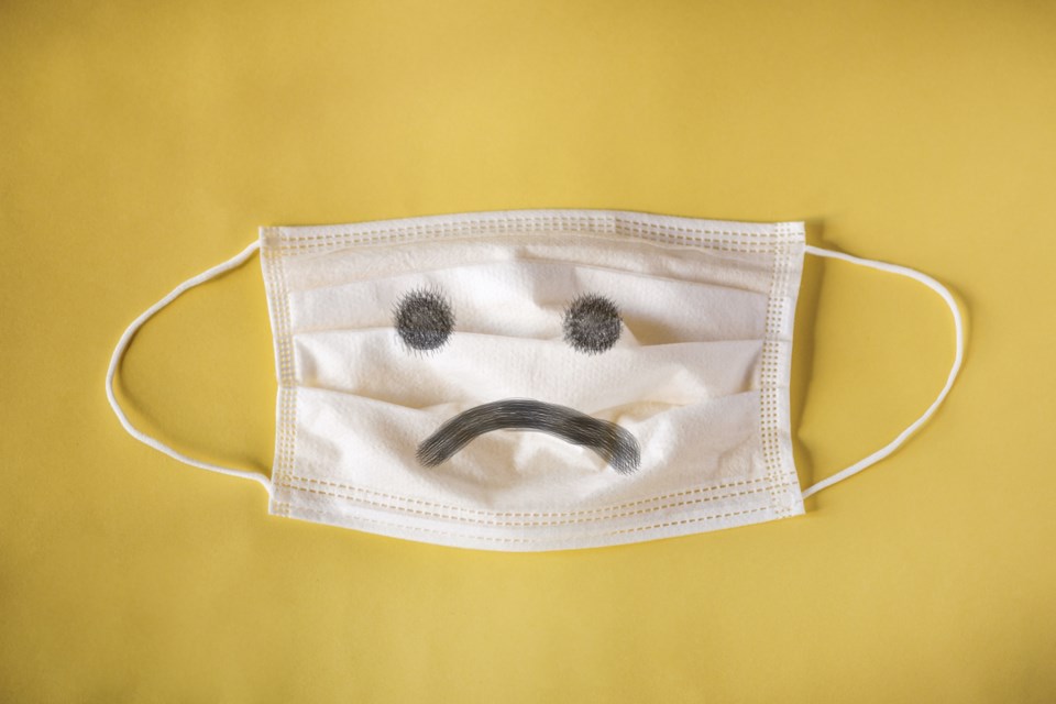 Anthropomorphic sad flu mask.