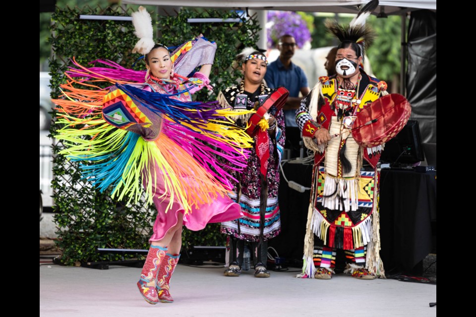 Hoop Dancer Alex Wells and Native Thunder Productions at Junction Park during the Squamish Arts Festival. 