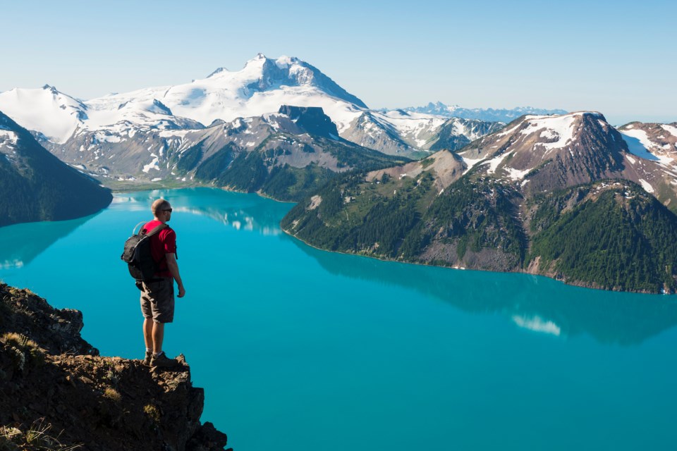 Taking in the view of Garibaldi Lake in Garibaldi Provincial Park,.