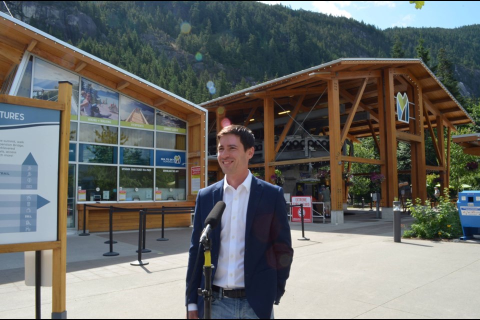Patrick Weiler, member of parliament for West Vancouver — Sunshine Coast, speaks at the gondola on Thursday. 