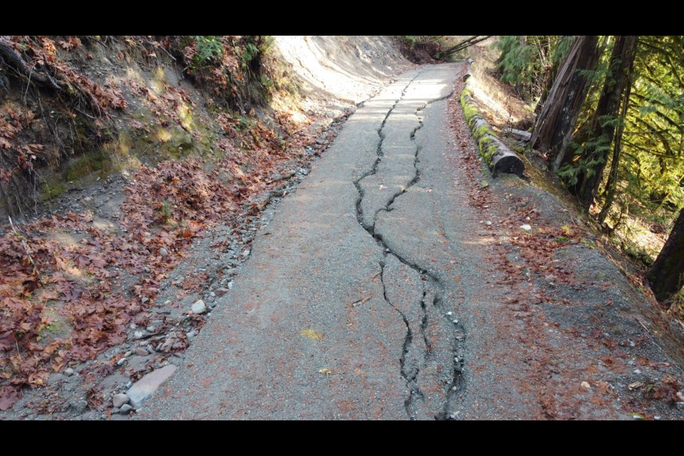 The fissure on a portion of Mamquam Road near Quest University. 