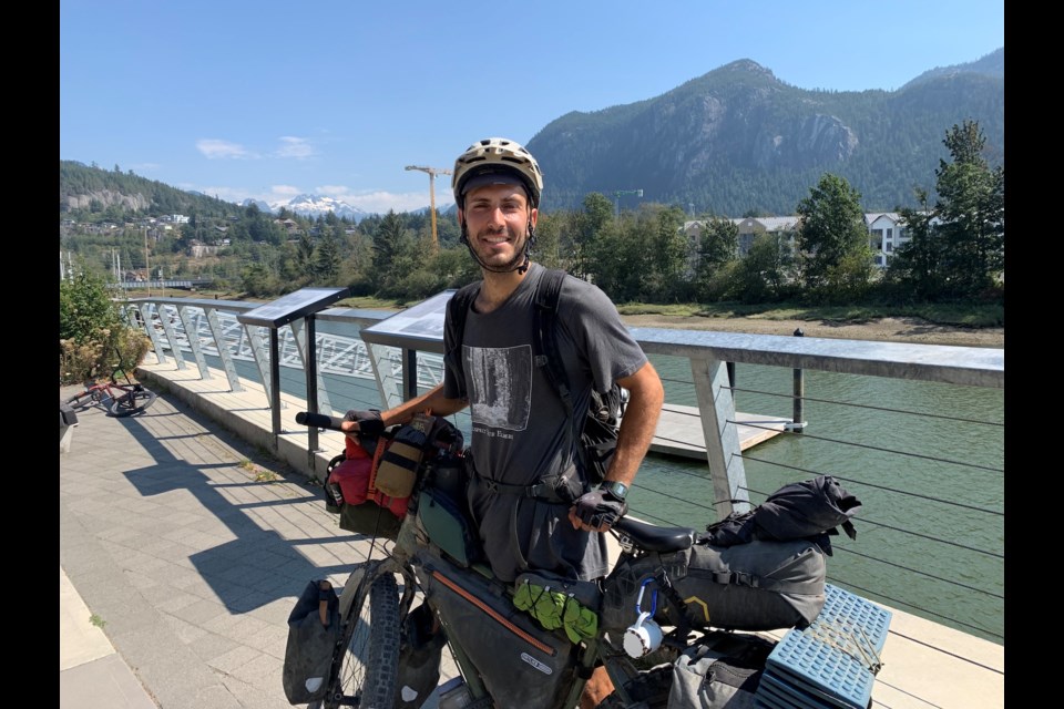 Oscar Lang in Squamish. The cyclist is undertaking a 25,000-km ride to fundraise for Amazon Watch.
