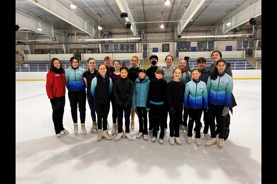 Olympian Patrick Chan (back right) and former competitive pairs skater and choreographer Elizabeth Putnam (far left) were in Squamish to pass on some of their wisdom to local skaters on April 14 at Brennan Park. 