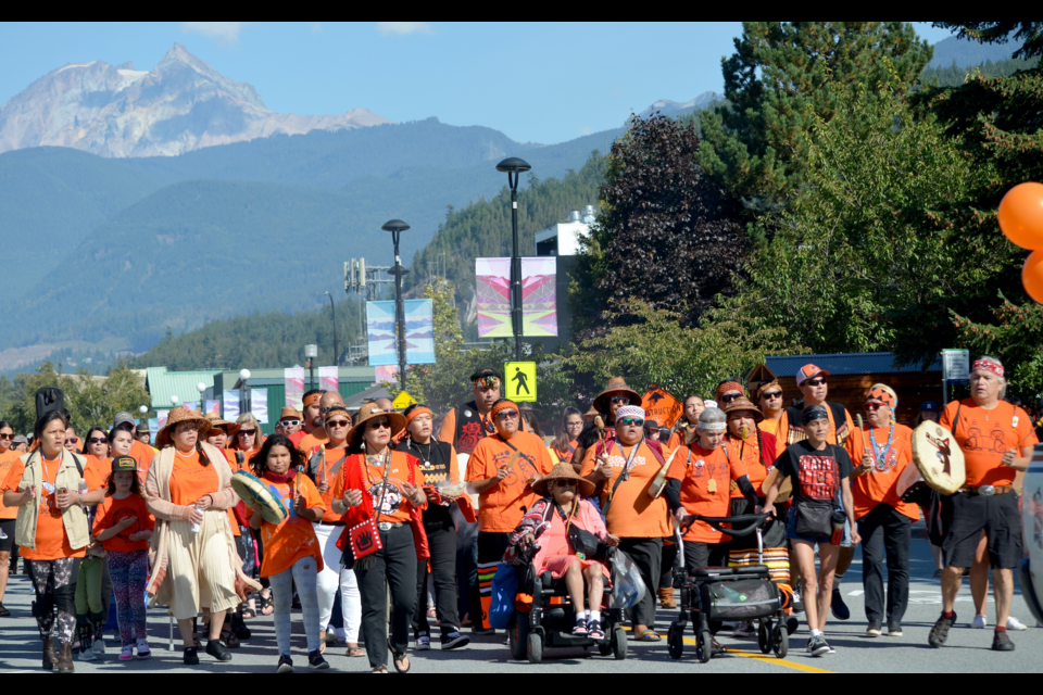 A Sḵwx̱wú7mesh Úxwumixw-organized procession and gathering took place downtown Friday to mark the second annual National Day for Truth and Reconciliation.