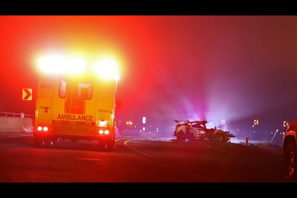 Scene from the crash Tuesday night on the Sea to Sky Highway. 