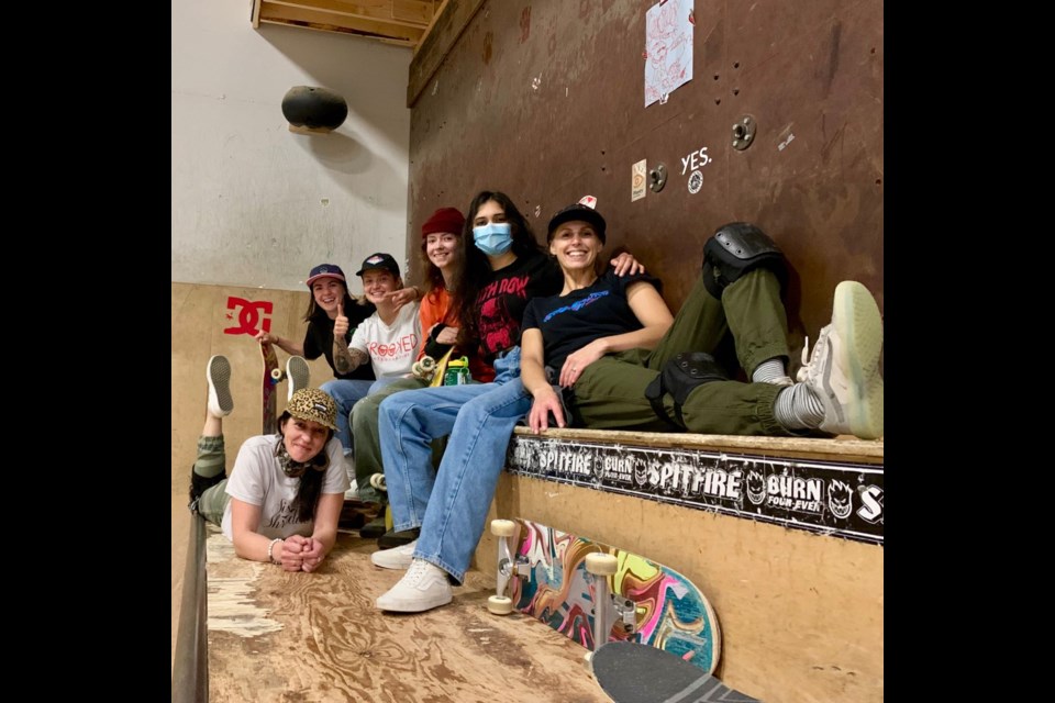 Sister Shredders at Airhouse on Thursday: (back to front) Emily Miller, Riley Oster, Sarah Wohlgemuth, Jas Hans, Kim Lamoureux and Kristal Robinson (below). 