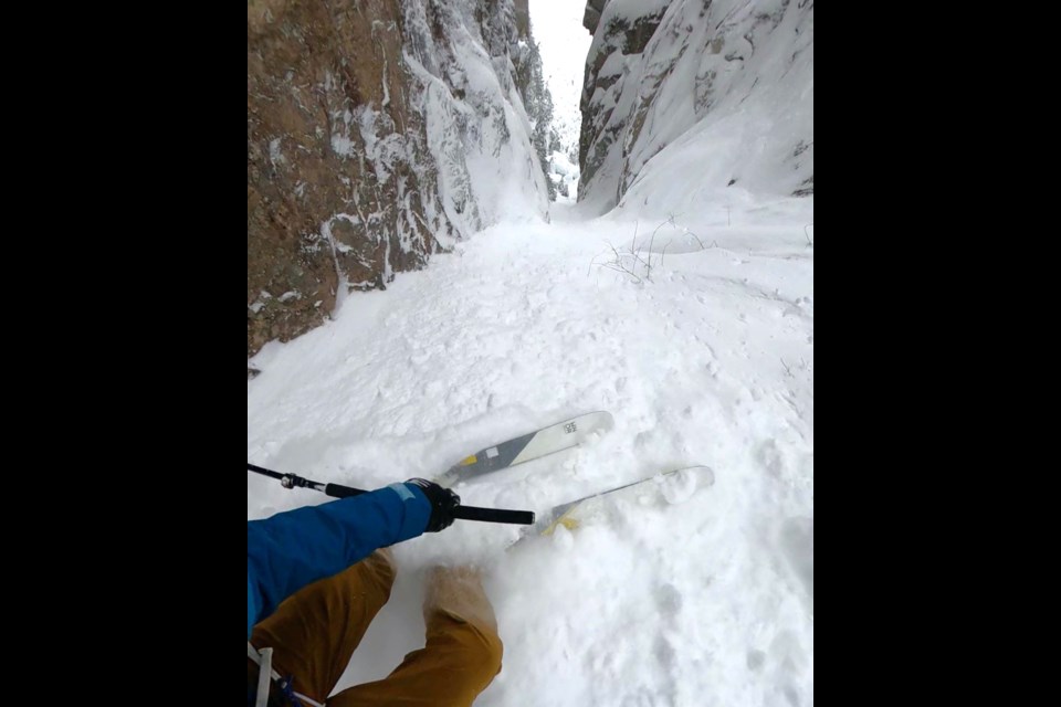 Skiing down the upper part of the North Gully.