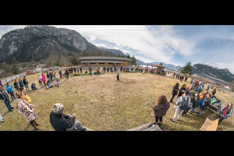 Slhawt’, or herring, are welcomed to Átl'ka7tsem Howe Sound on March 9 at the St'a7mes village site behind Totem Hall. 