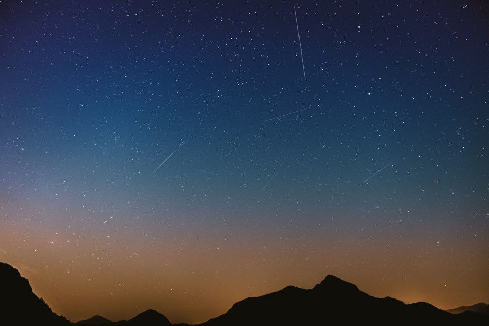 The streaks seen in this picture could be from meteorites, but more likely, they are from satellites, says H.R. MacMillan Space Centre astronomer Marley Leacock.