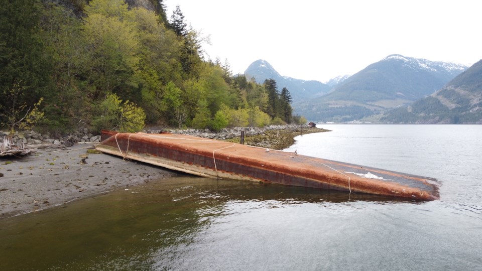 The barge in Howe Sound at Watts Point. 