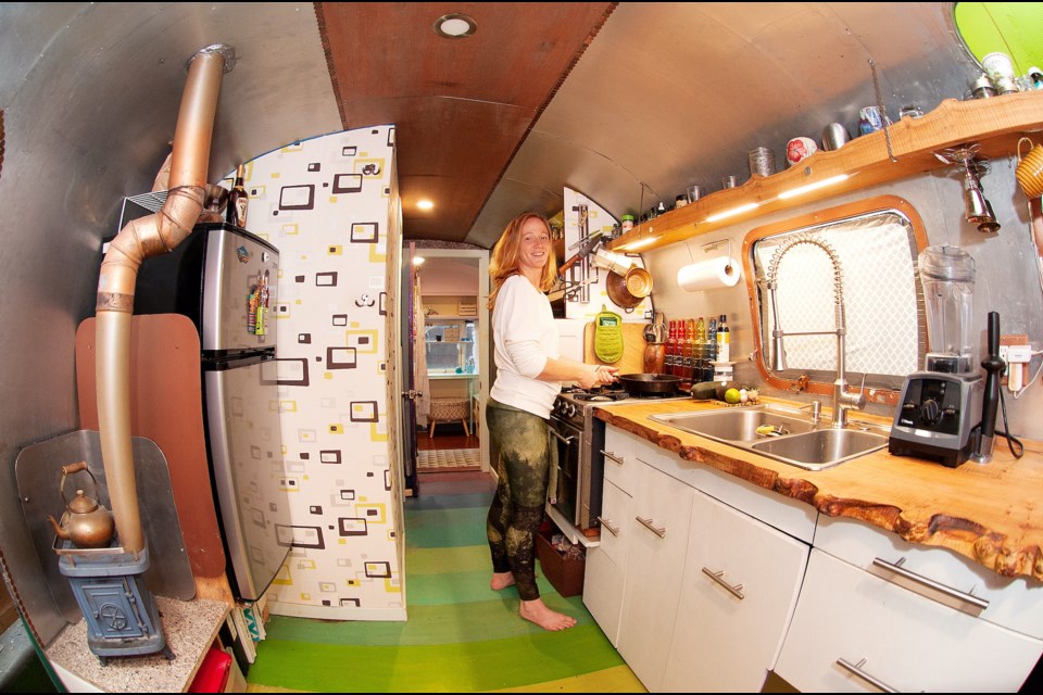 Liesl Petersen in her 1976, 28-foot Argosy travel trailer.