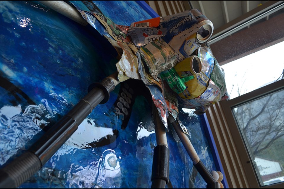 In celebration of Earth Day 2022, an installation at the Foyer Gallery called Diving In: The Art of Cleaning Lakes and Oceans, showed how local artists turned trash found in local waters into treasure.