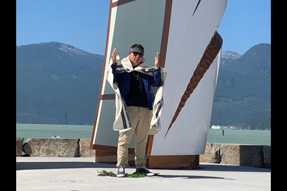 Artist James Harry at the blessing ceremony on Monday, July 15, at Sp’akw’us Feather Park.

|Jennifer Thuncher