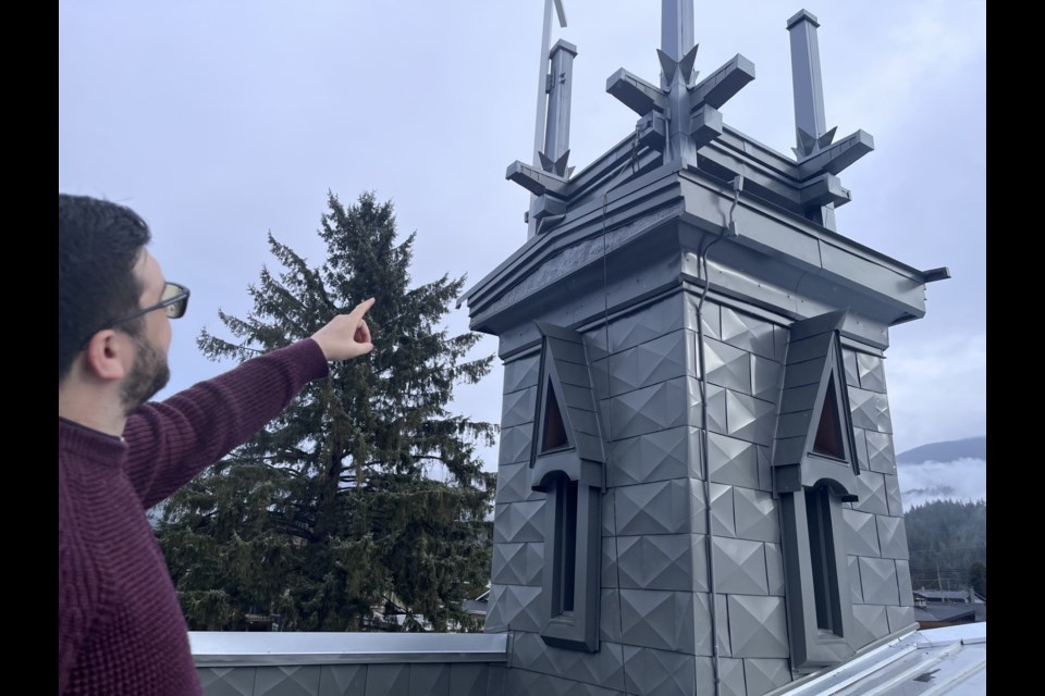 St. John the Divine Anglican Church's Rev. Cameron Gutjahr and the refreshed bell tower.