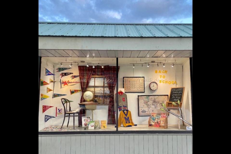 The vintage back to school September window display at Pearl’s Value & Vintage was styled by  assistant manager Valerie Nagy.