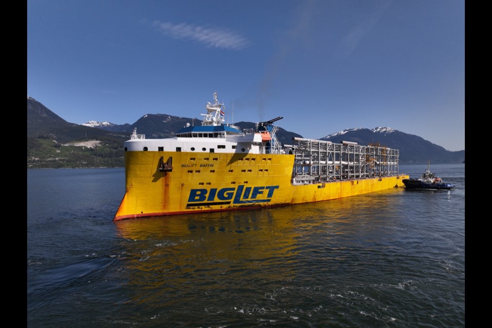 The first large-scale modular components of the under-construction LNG export facility arrived at the Woodfibre LNG site for installation on Saturday.