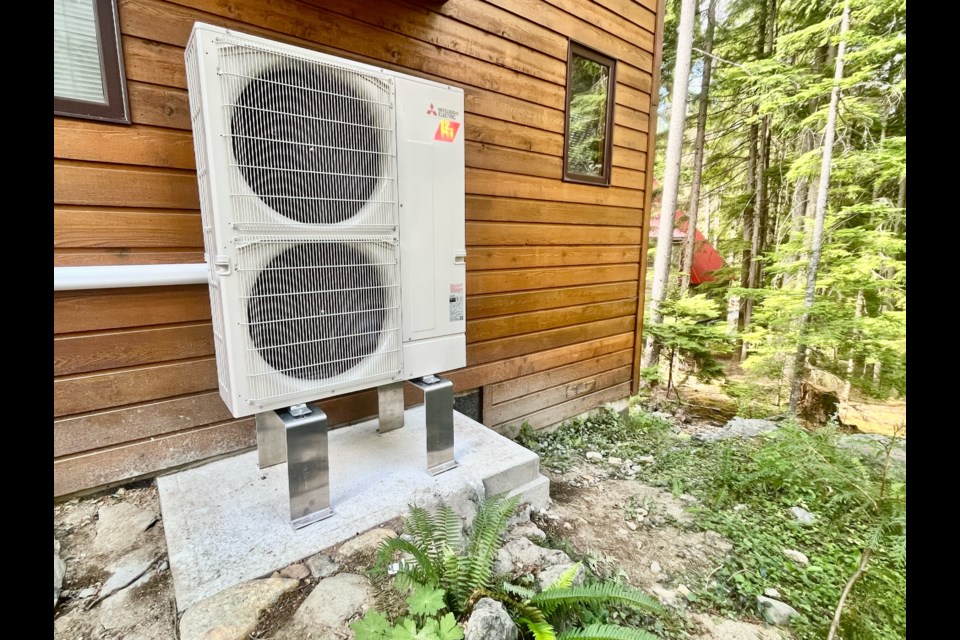The outdoor unit of a heat pump.