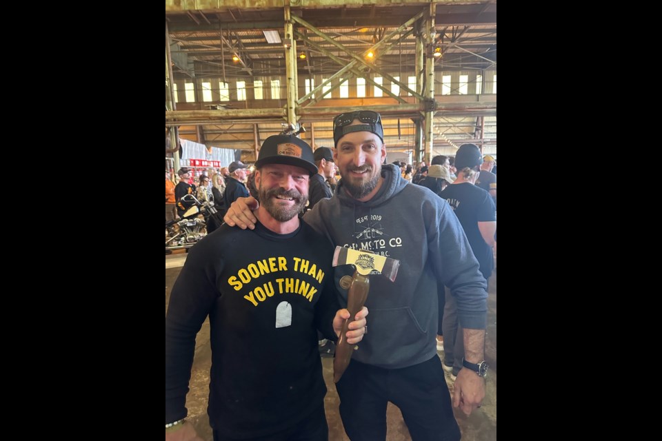 Squamish's Ryan Robbins and Clancy Peterson after winning at The One Moto Show, in Portland, Oregon, on  April 21.