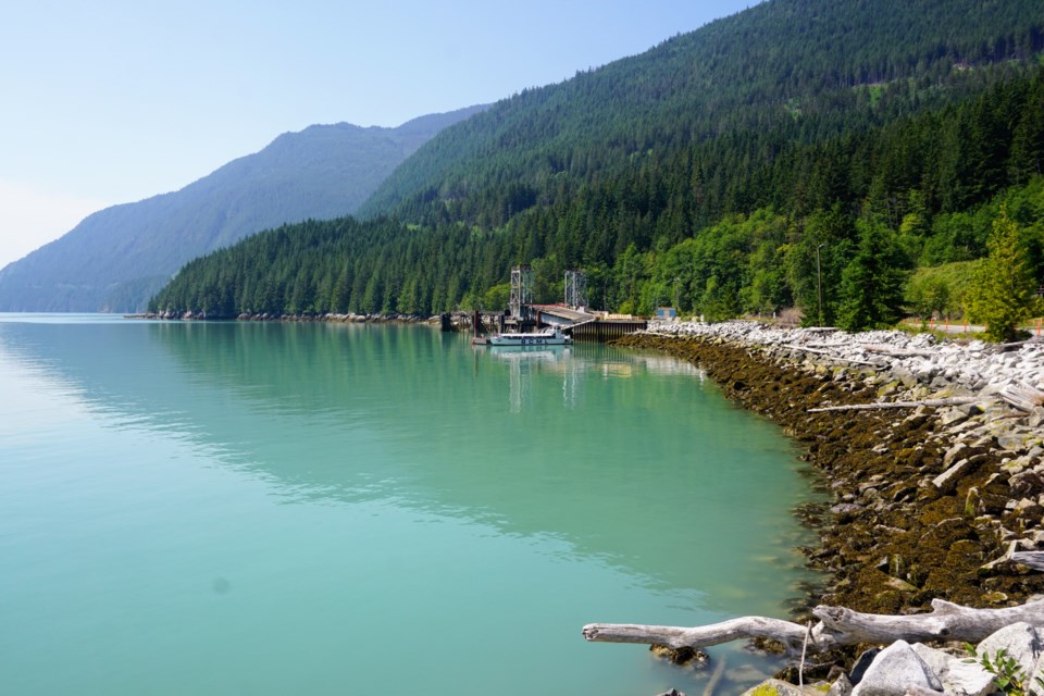 The floatel will be docked near this shore. The temporary passenger dock is in the distance.                               