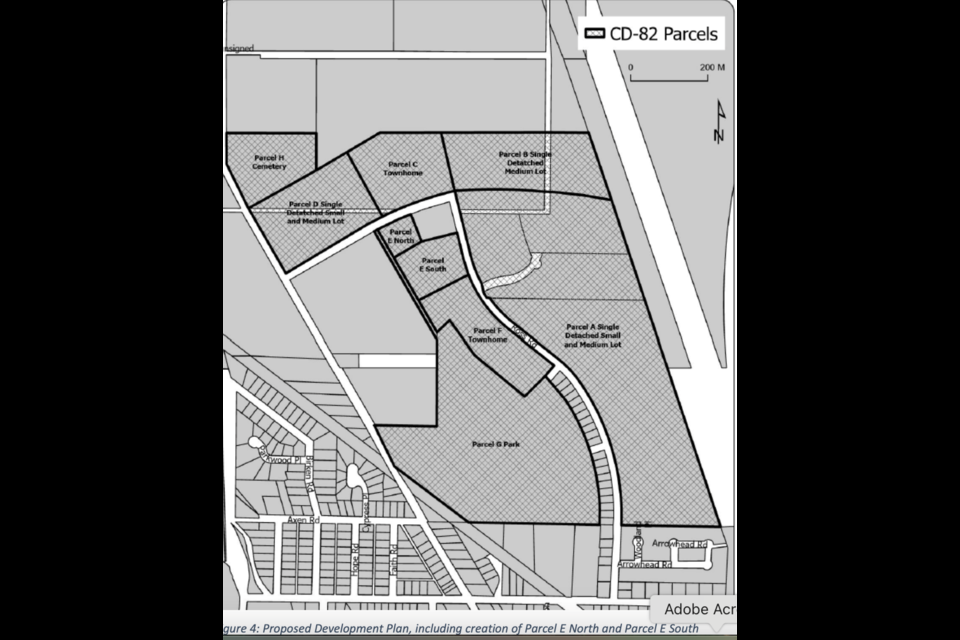 Proposed Development Plan, including creation of Parcel E North and Parcel E South.