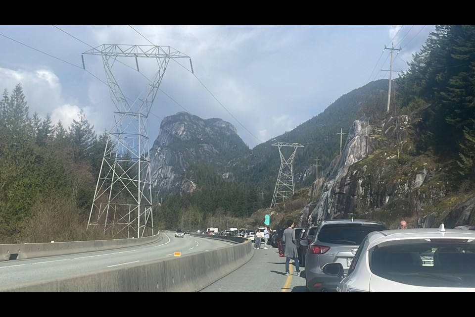 Drivers were stuck on Friday, March 29, afternoon purportedly on both sides of Highway 99 just south of Squamish.