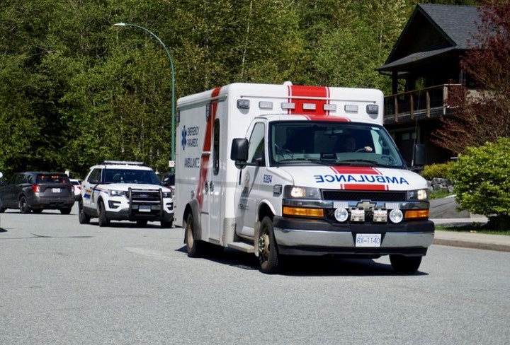 Emergency vehicles leaving the scene at 3:30 p.m. on April 30.