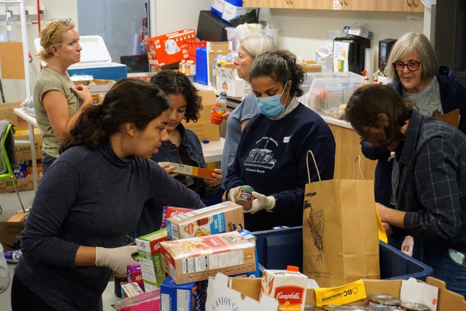 Volunteers gathered on Saturday to help sort donated food for the annual BC Thanksgiving Food Drive in Squamish.

               