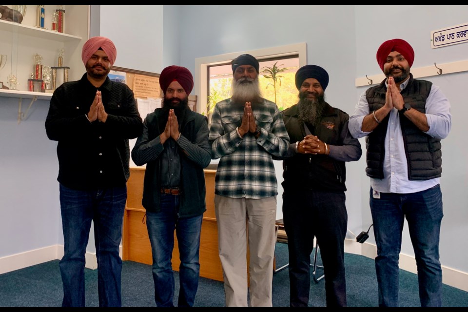 Members of the Squamish Sikh Society include: (Far left) Parneet Singh Grewal (secretary); (Centre) Satnam Singh Sekmon (president); Paramjit Singh Sidhu (vice-president), Nimarjit Singh Thandi (vice-secretary), 	
Sahajpreet Singh (treasurer), Devinder Singh (vice-treasurer).