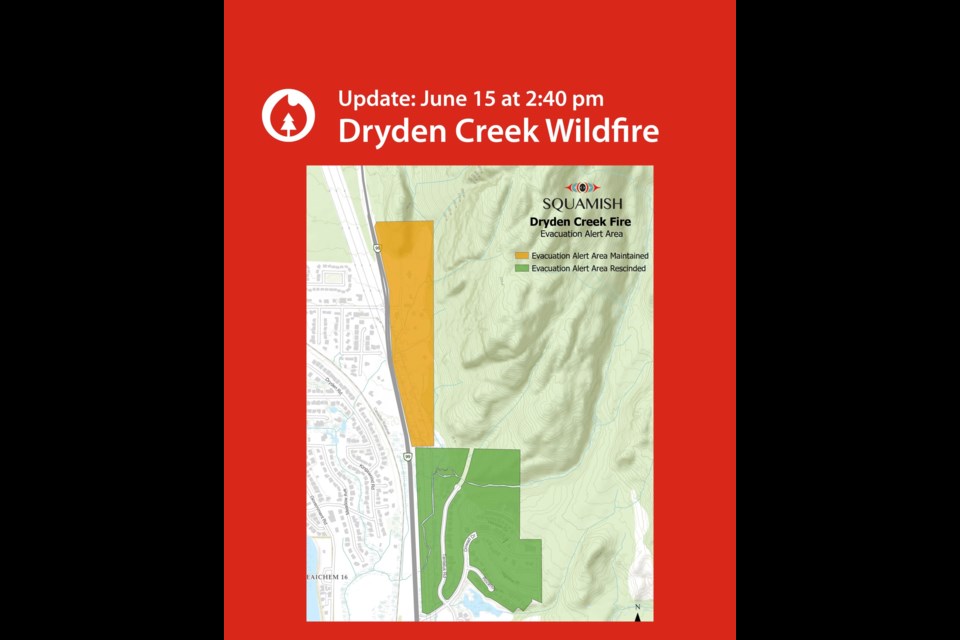 The  evacuation alert for properties on Tantalus Road north of Dowad Drive and the Skyridge subdivision along Dowad Drive has been rescinded.