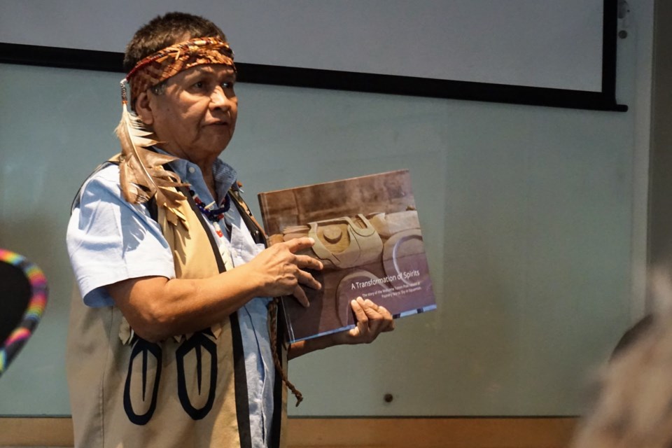 On March 13, over 50 people gathered at the library in a ceremony to honour See Appl-tun (Art Harry) and his many contributions to youth in Squamish. As part of that honouring, the library dedicated a book about creating the Welcome Totem Pole with Harry and local youth to its local history collection.                               