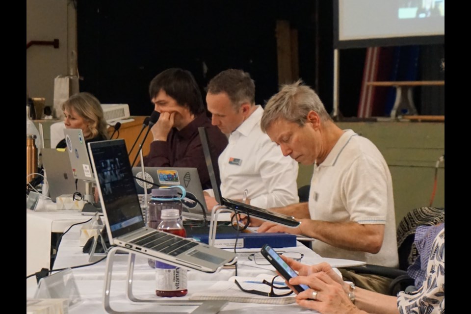 Council listens to speakers at the public hearing on April 24.                             