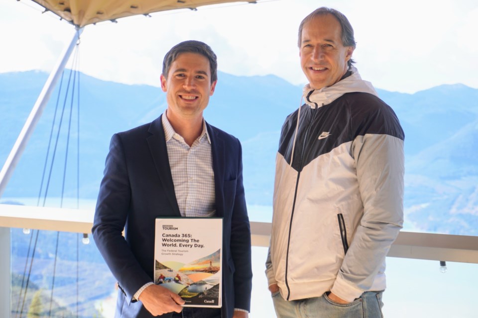 MP Patrick Weiler and Andrew Day, the CEO of the BC Parks Foundation, at the Sea to Sky Gondola announcement on Oct. 11.                 