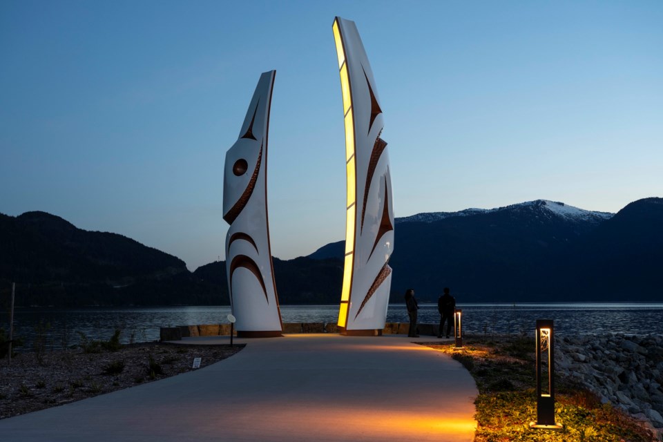 Evening shot of James Harry's Welcome Gate.