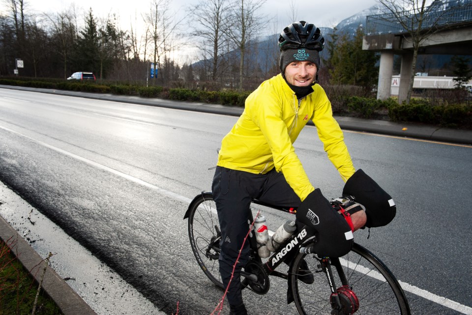 Squamish bike racer Jack Burke beside highway 99. 