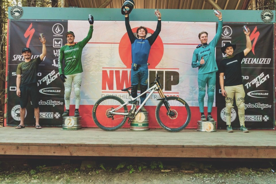 Coen Skrypnek atop the podium for his win in May at the NW Cup in Port Angeles, Washington.