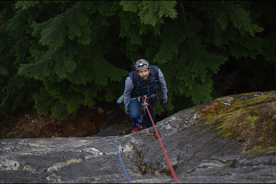 Kushwant Bussawah ascending the ropes on a newly developed route. Photo - Steven Chua