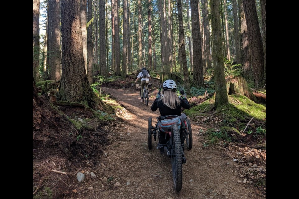 Riders testing out the trail at the grand opening April 15. 