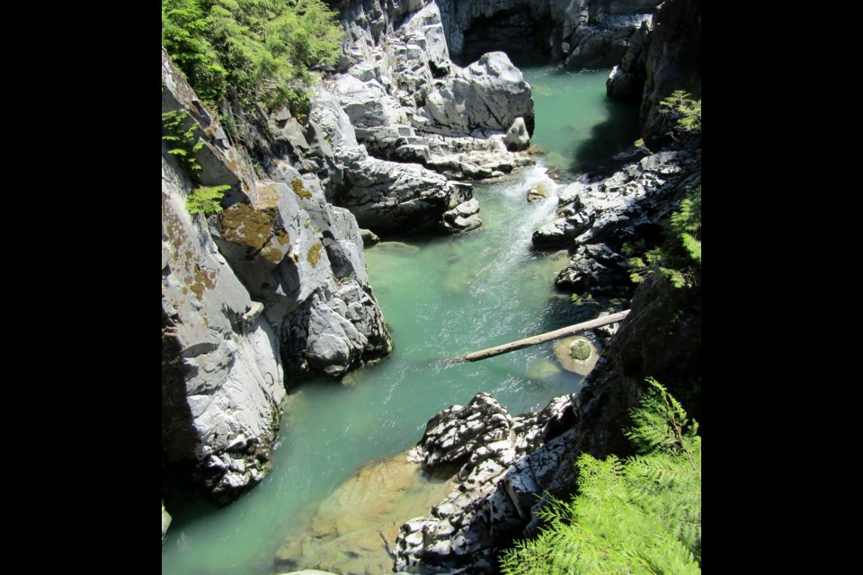 The Mamquam River as seen  above Mamquam Falls. The river and falls are popular with locals and visitors alike.                         