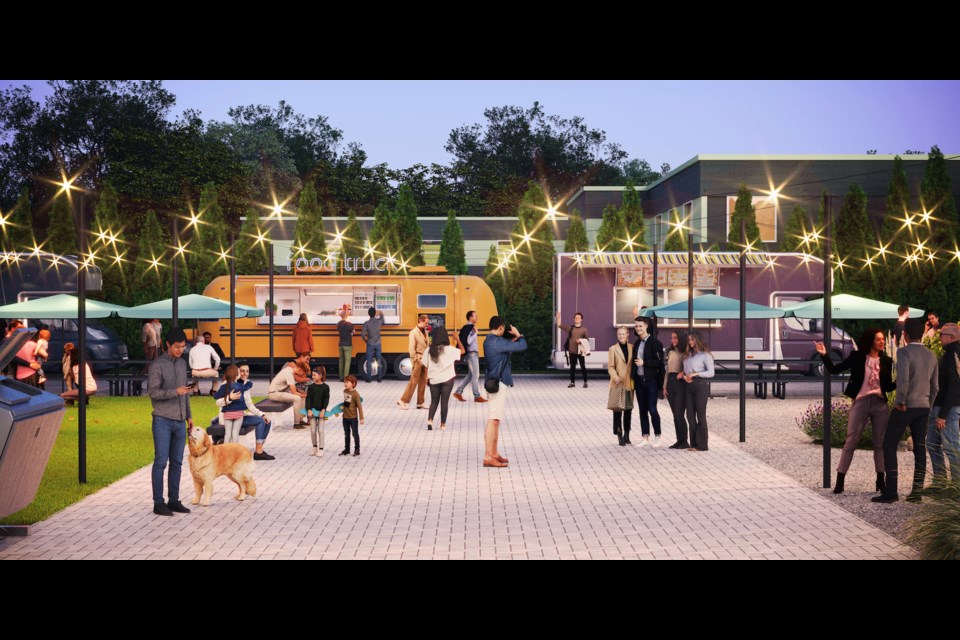 A rendering of the 鶹Food Truck Plaza.