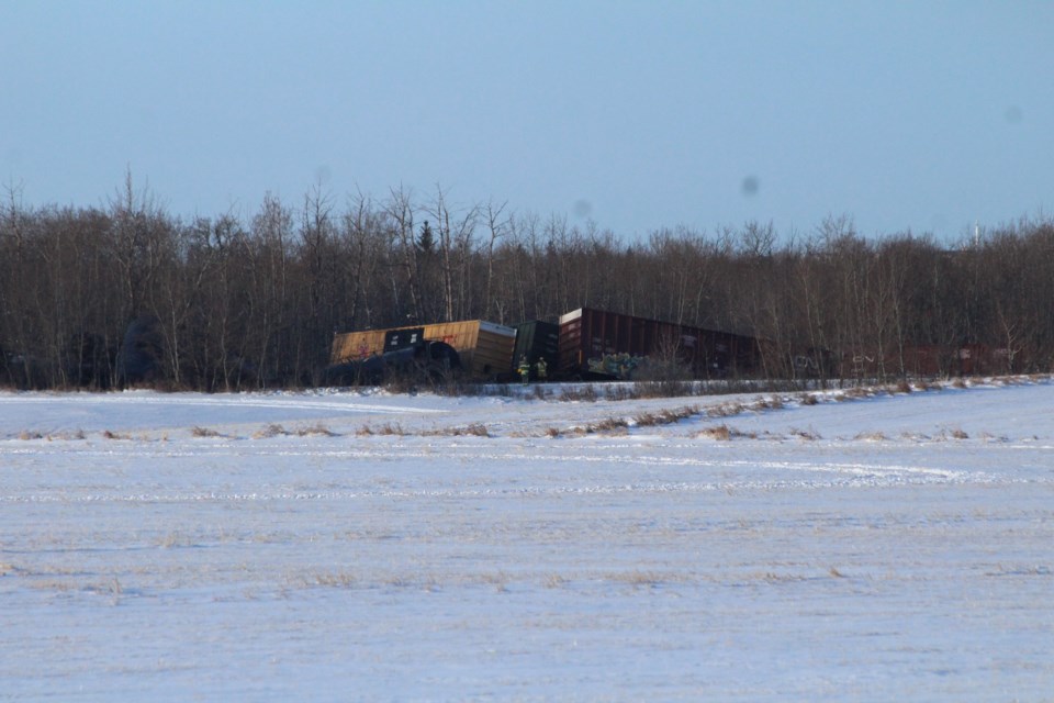 Firefighters on scene of the derailment. JACK FARRELL/St. Albert Gazette