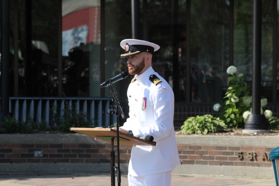 Lt. Bennjamin LeClercq speaks to the crowd and distinguished guests at Sunday's ceremony. JACK FARRELL/St. Albert Gazette