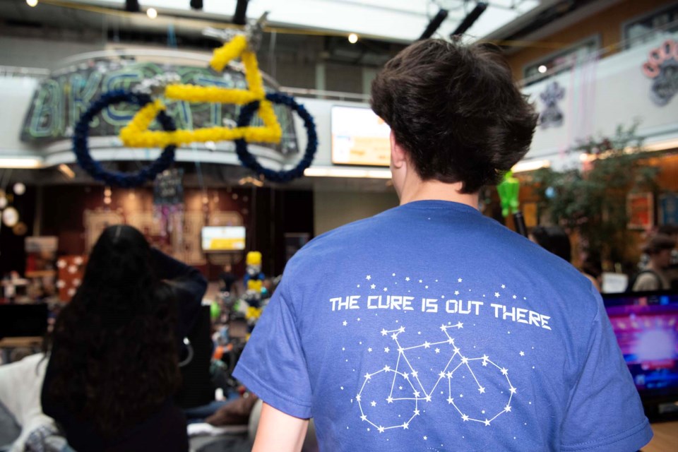 BIKES! IN! SPACE! — The 22nd annual Bellerose Bikeathon began at 1:59 p.m. March 12, 2025. Some 670 students would ride stationary bikes for 48 hours to raise money for cancer research. This year's event had a space theme and custom-made shirts, such as this one shown here. KEVIN MA/St. Albert Gazette