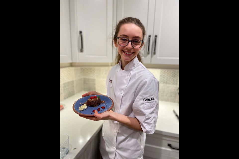 LAVALICIOUS — Bellerose student Charlotte Campbell presents the chocolate lava cake she created for the 2021 High School Culinary Challenge. She took third place in the event, the winners of which were announced April 26. CHARLOTTE CAMPBELL/Photo