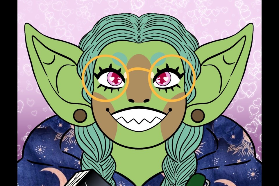 Romance writer KF Goblin writes under a pen name and uses a self-designed caricature in place of a photo. Goblin is doing a book reading and signing of her two books, Snow Clans and C.A.M.P., at Bailey Books on Saturday, July 6.